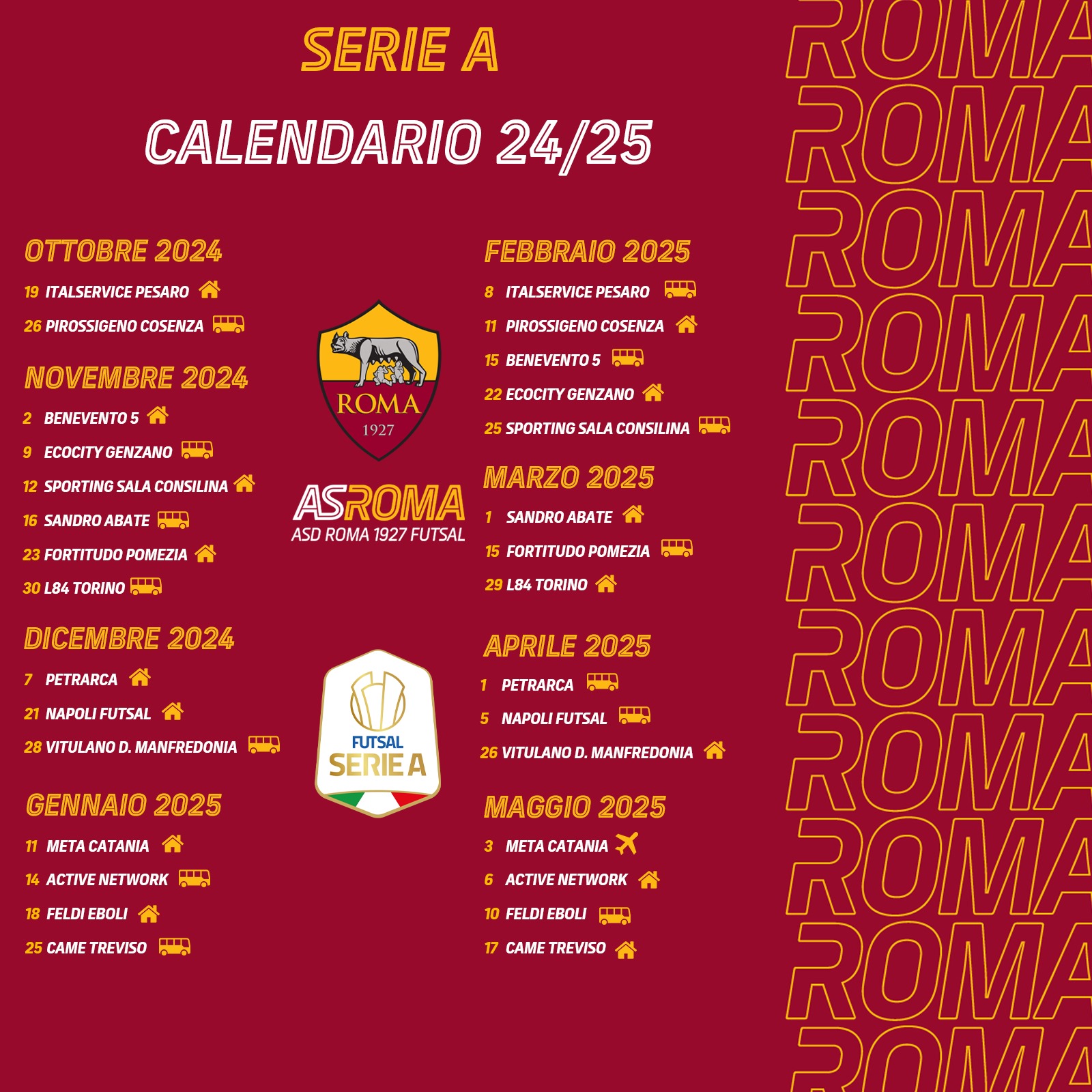 Il calendario 24/25 della Roma 1927 Futsal