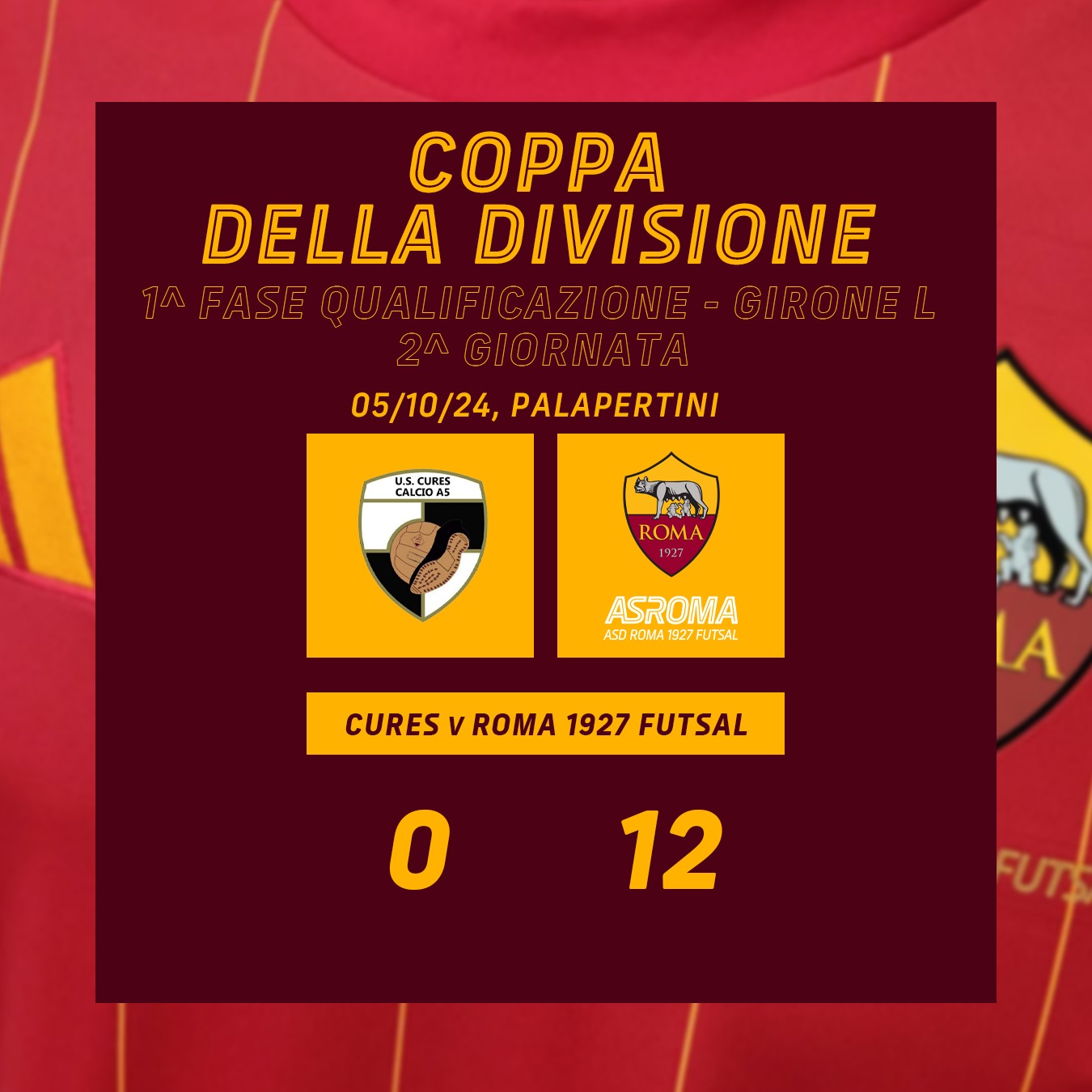 Coppa Divisione | Cures - Roma 1927 Futsal, 0-12 