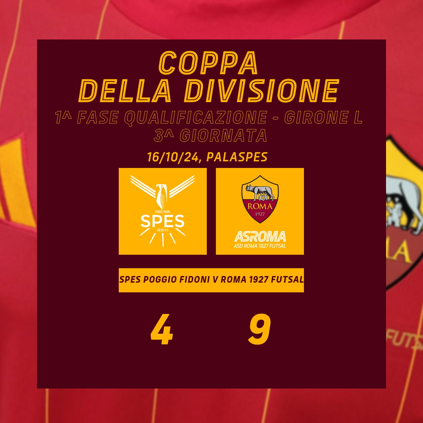 Coppa Divisione | Spes Poggio Fidoni - Roma 1927 Futsal, 4-9