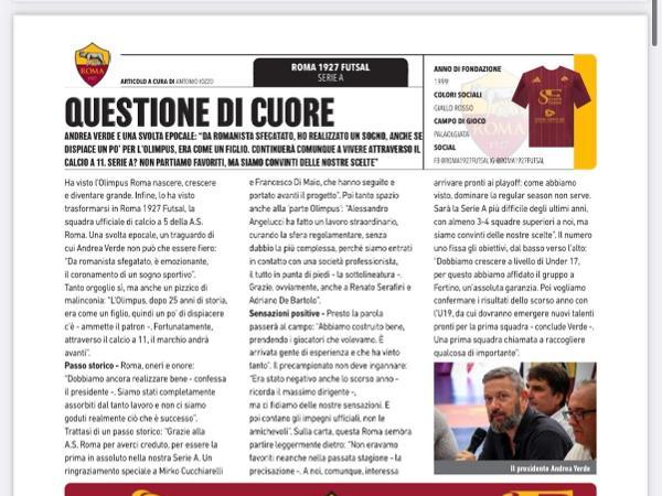 La pagina dedicata alla Roma 1927 Futsal su Calcio a 5 Live Magazine