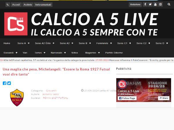 L'intervista al responsabile del settore giovanile agonistico Gaetano Michelangeli sul sito diÂ CalcioÂ aÂ 5Â Live