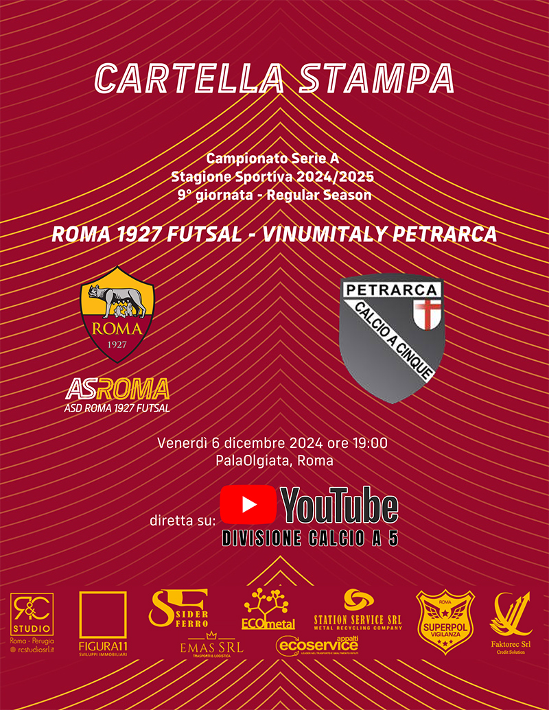 Roma 1927 Futsal - Vinumitaly Petrarca | La cartella stampa 