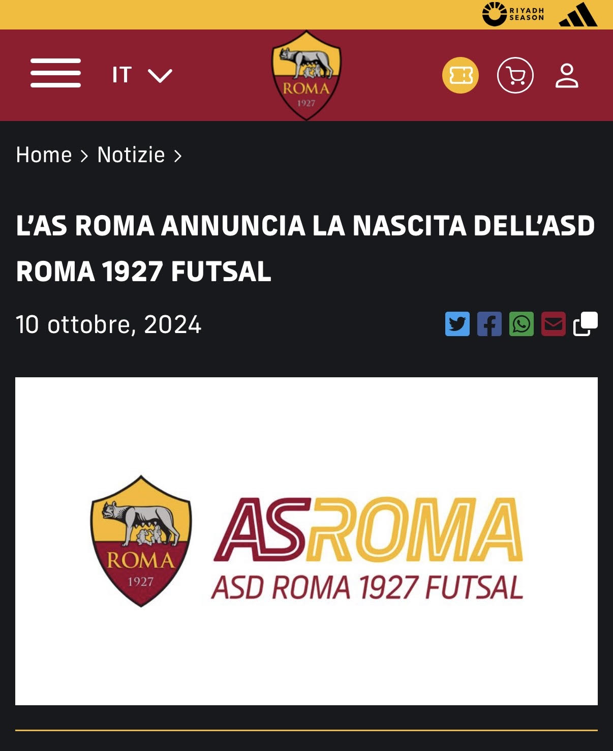 Il comunicato stampa della AS Roma 