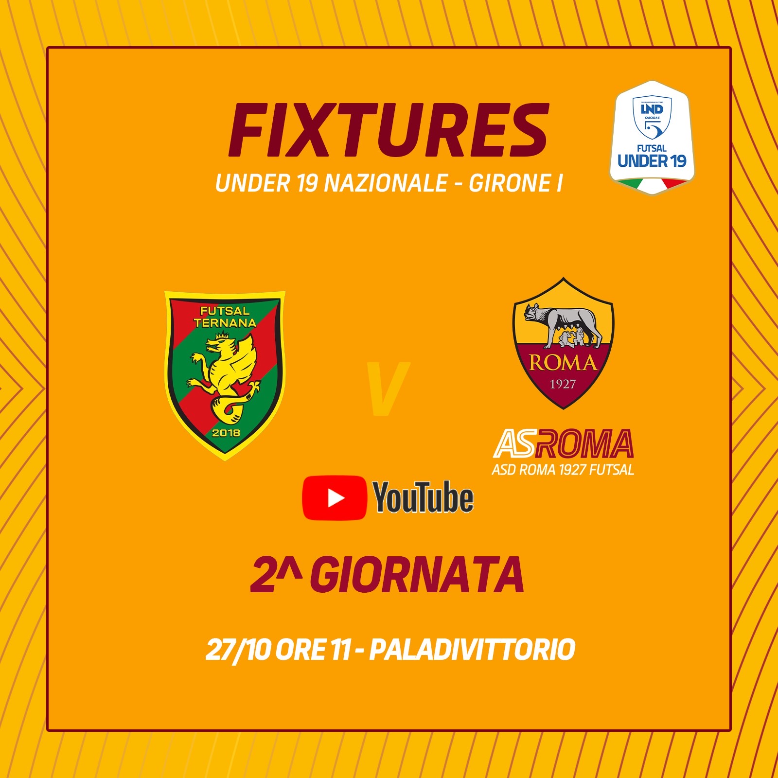 U19 | Futsal Ternana - Roma 1927 nella seconda giornata 