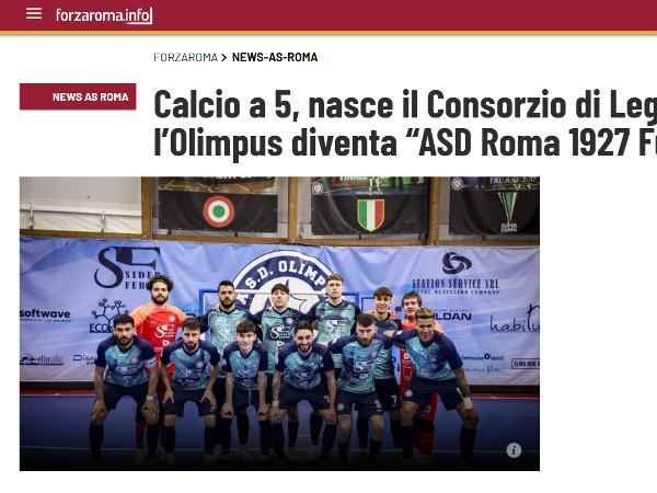 L'articolo su Forzaroma.info dedicato alla Roma 1927 Futsal