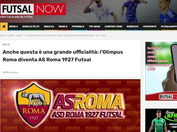 L'articolo su Futsalnow.it dedicato alla Roma 1927 Futsal