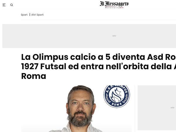 L'articolo su Il Messaggero dedicato alla Roma 1927 Futsal