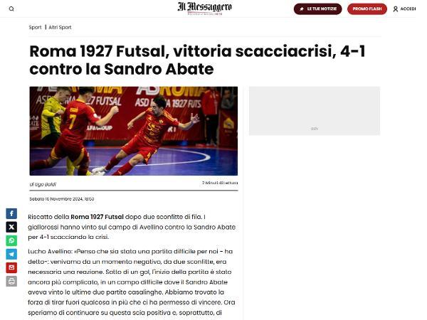 L'articolo su Il Messaggero dedicato alla Roma 1927 Futsal